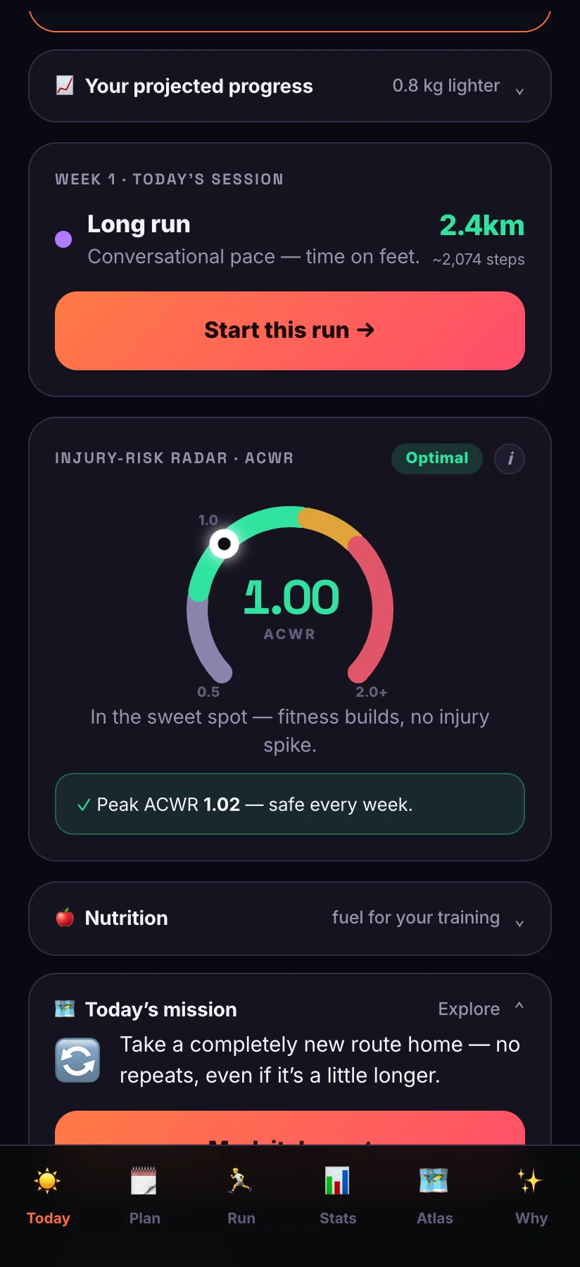 Strivon Today screen